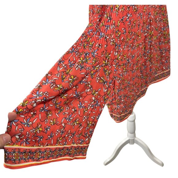 New Max Studio Pleated Tunic Top Orange Floral Size 1X Long Sleeve - Picture 4 of 8